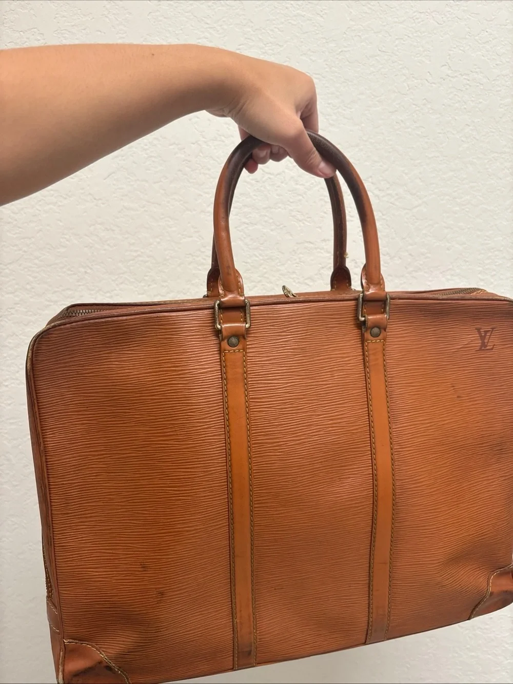 Louis Vuitton Porte Documents Voyage Brown Epi Handbag